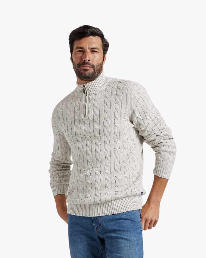 Men's Cable Knit Half Zip Sweater Premium Cotton Pullover