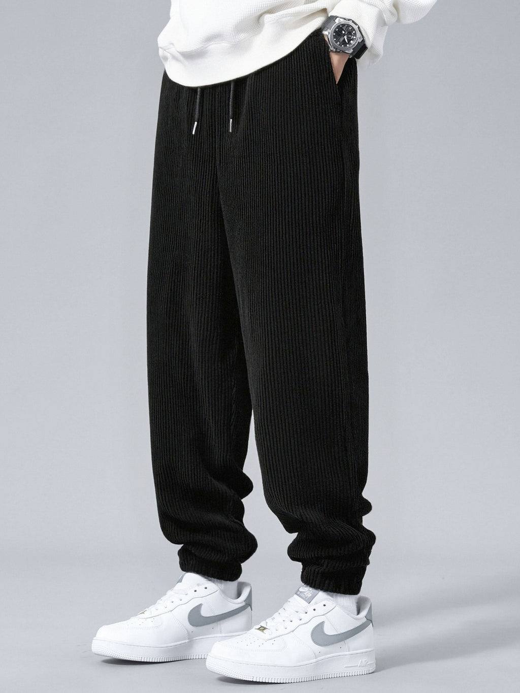 Men's Corduroy Zip Tracksuit Relaxed Hoodie and Joggers