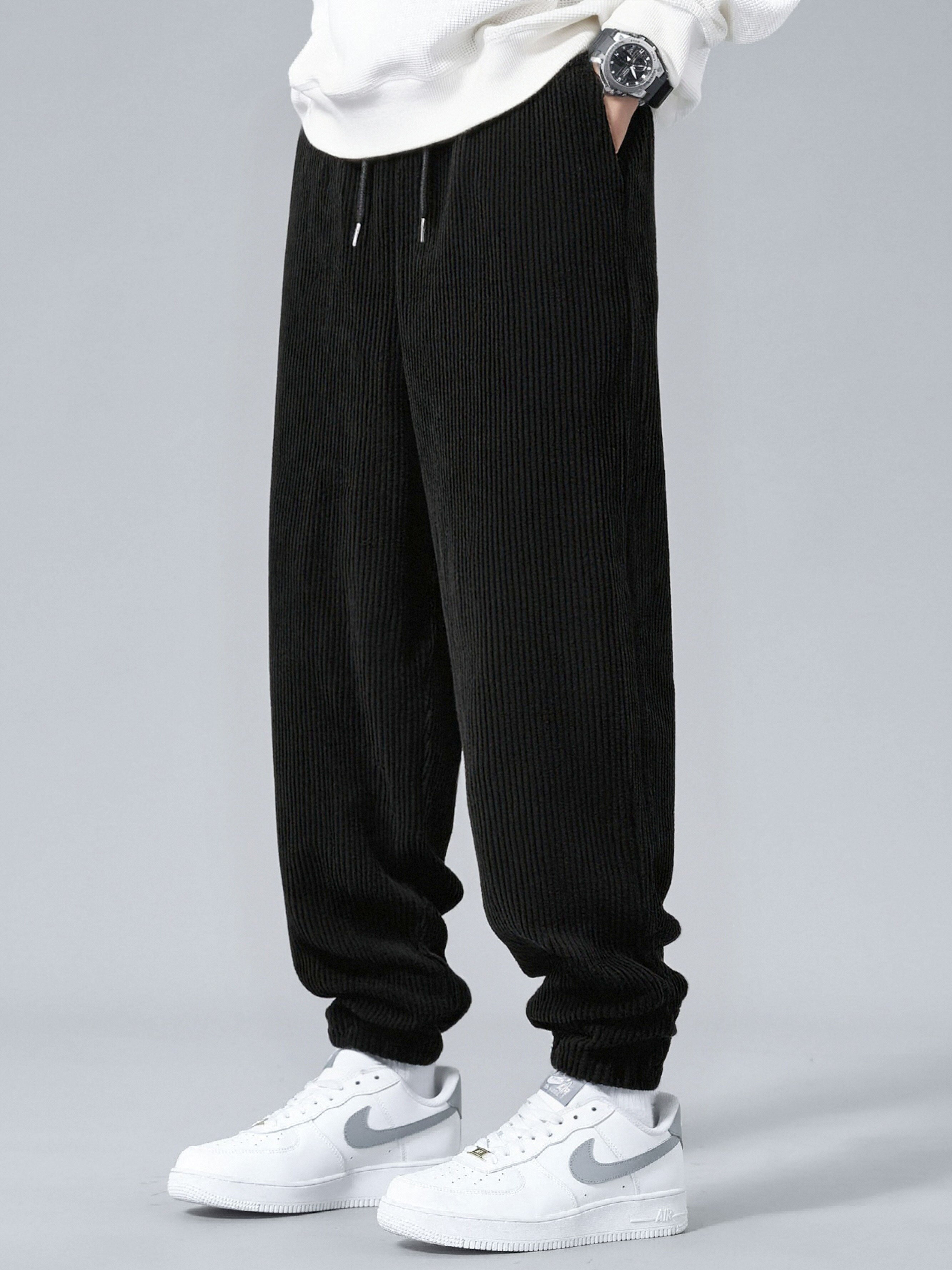 Men's Corduroy Zip Tracksuit Relaxed Hoodie and Joggers