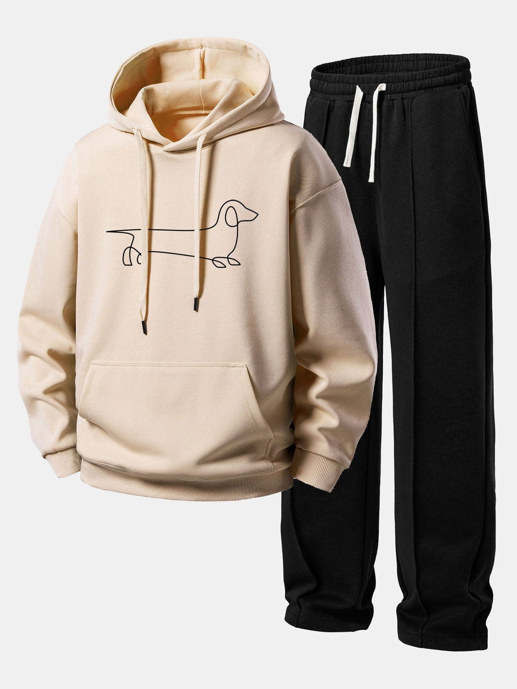 Men's Relaxed Hoodie Tracksuit Straight Leg Pintuck Sweatpants