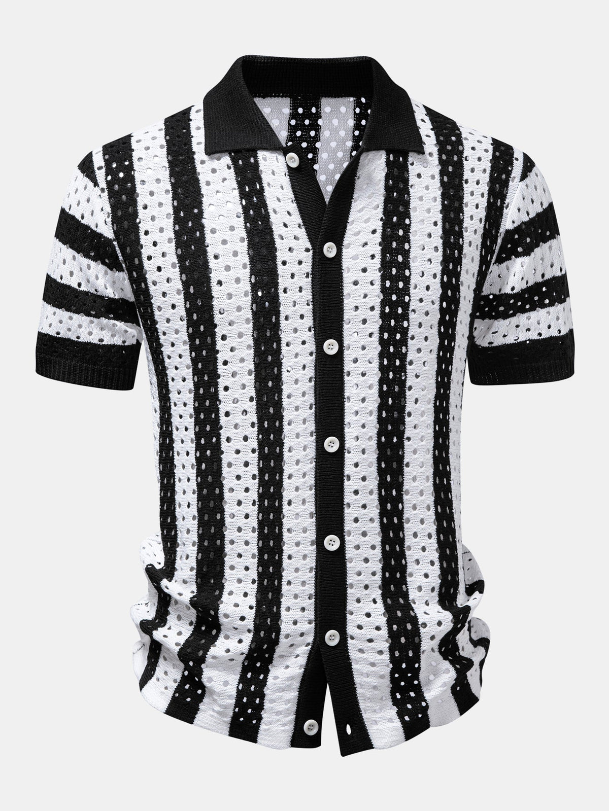 Men's Open Knit Shirt and Linen Blend Trousers Set
