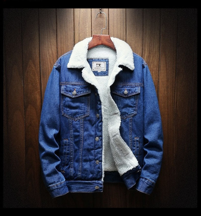 Men's Fur Lined Denim Jacket Button Front Layer