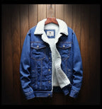 Men's Fur Lined Denim Jacket Button Front Layer