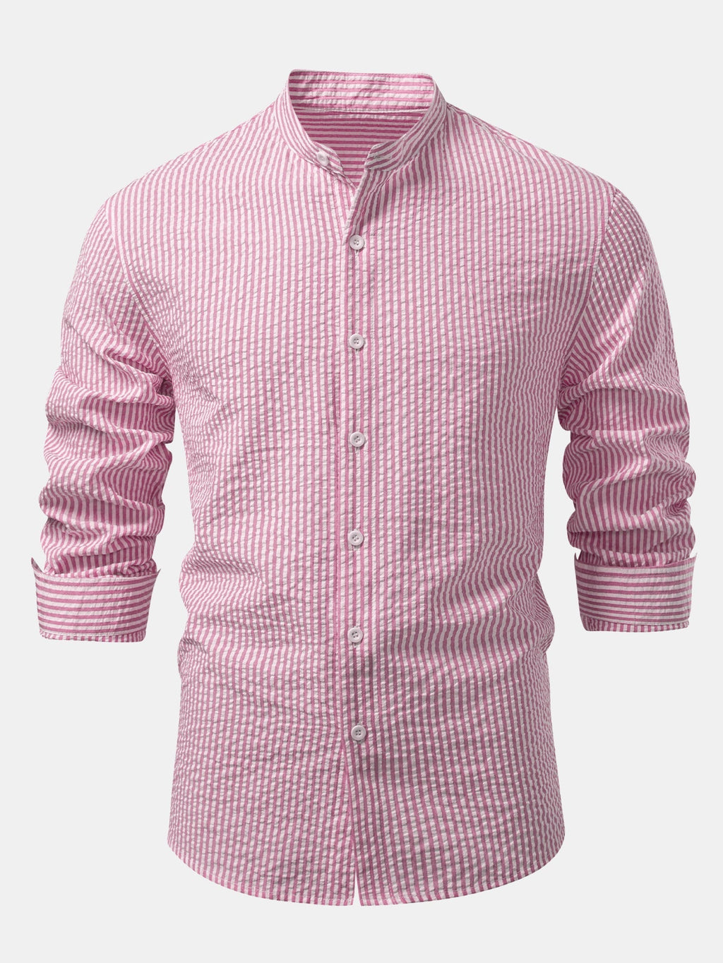Men's Lightweight Stand Collar Co Ord Seersucker Shirt Linen