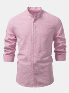 Men's Lightweight Stand Collar Co Ord Seersucker Shirt Linen