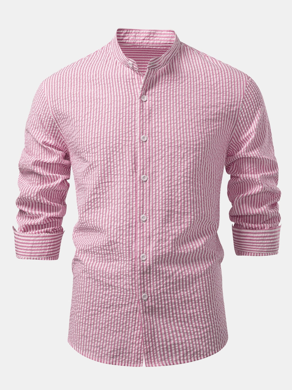 Men's Lightweight Stand Collar Co Ord Seersucker Shirt Linen