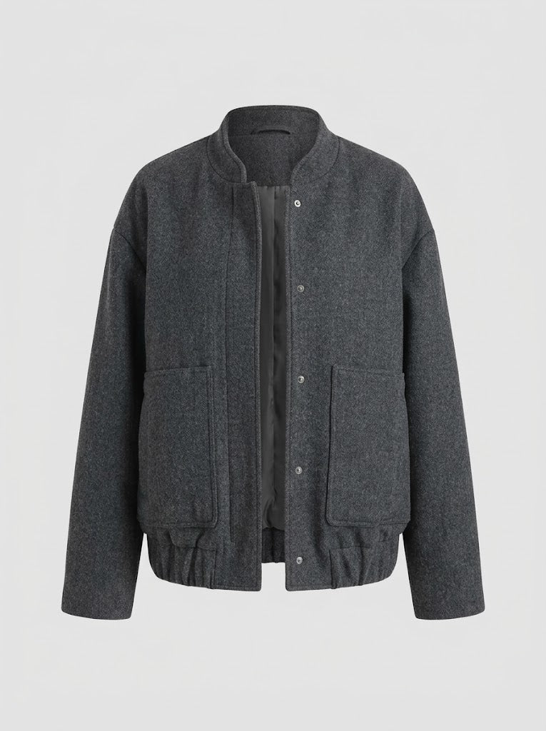Women's High-Collar Open-Front Wool-Blend Coat - Black