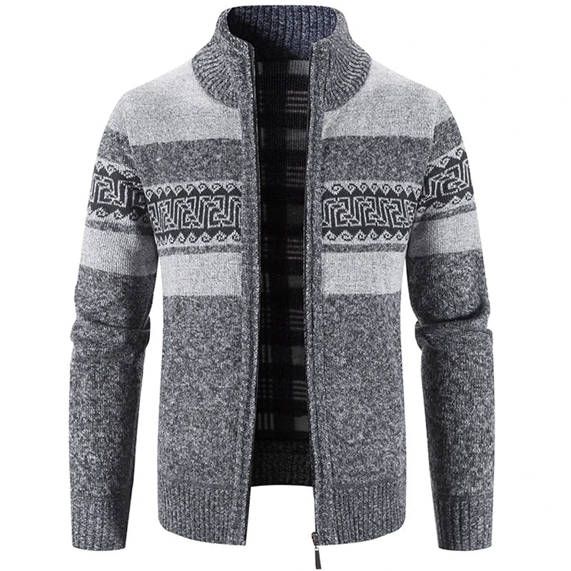 Men's Warm Knitted Zip Up Jacket Soft Stand Collar