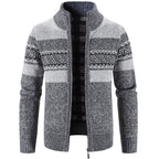 Men's Warm Knitted Zip Up Jacket Soft Stand Collar
