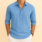 Men's Long Sleeve Polo Shirt Relaxed Fit Button Neck