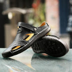 Men's Leather Sandals Cut Out Design Adjustable Strap Summer