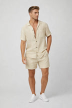 Men's Short Sleeve Linen Shirt and Shorts Summer Set