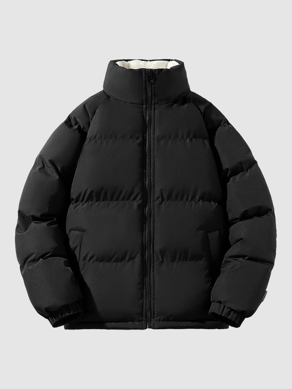 Men's Thick Padded Winter Puffer With Fleece Lining - Black