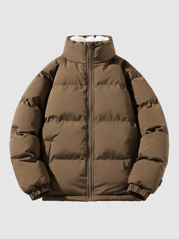 Men's Thick Padded Winter Puffer With Fleece Lining - Brown