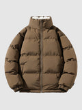 Men's Thick Padded Winter Puffer With Fleece Lining - Brown