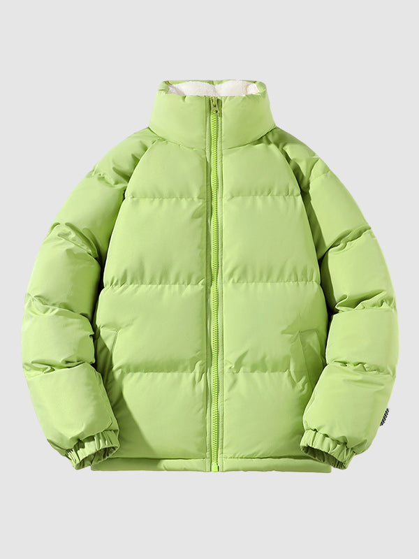 Men's Thick Padded Winter Puffer With Fleece Lining - Light Green