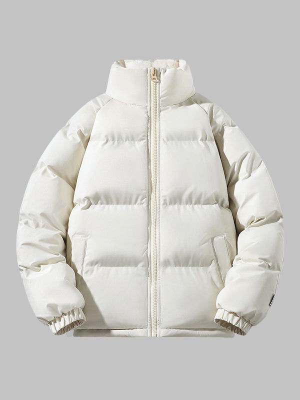 Men's Thick Padded Winter Puffer With Fleece Lining - Cream