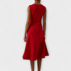 Women's Sleeveless Midi Dress With Draped Asymmetrical Hem