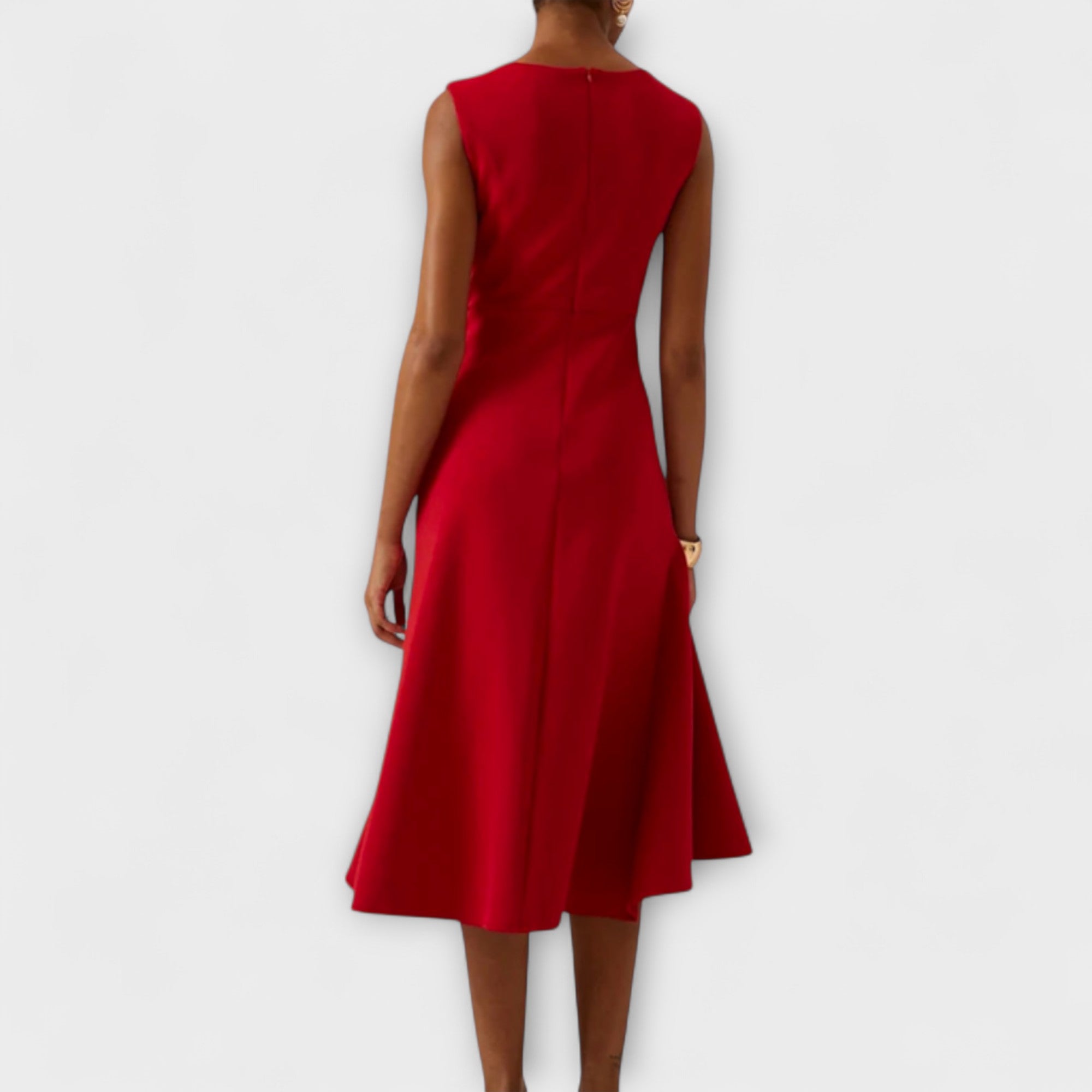 Women's Sleeveless Midi Dress With Draped Asymmetrical Hem