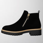 Women's shoe with round toe and side zip fastening