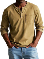 Men's Long Sleeve Henley Shirt Relaxed Casual Layer