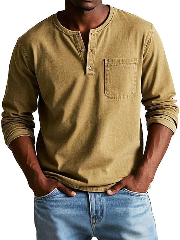 Men's Long Sleeve Henley Shirt Relaxed Casual Layer