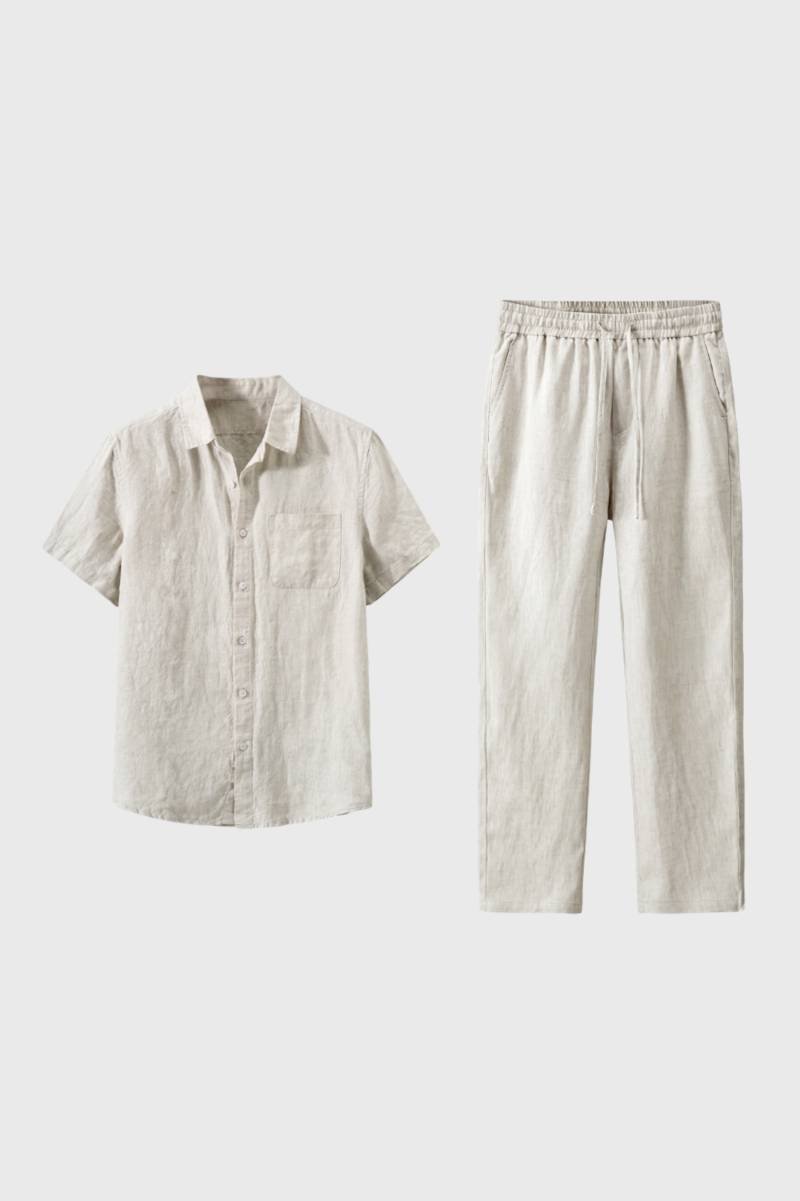 Men's Linen Co Ord Set Short Sleeve Resort Outfit