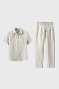 Men's Linen Co Ord Set Short Sleeve Resort Outfit
