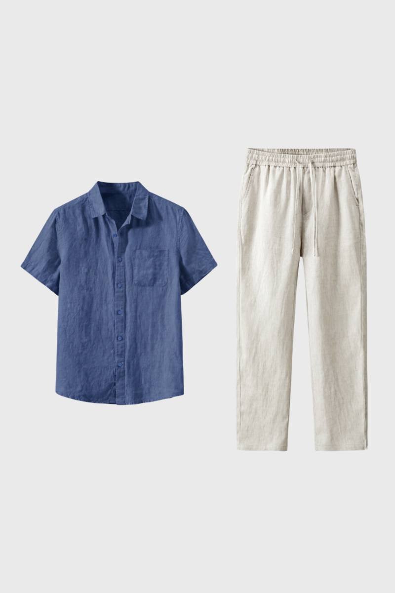 Men's Linen Co Ord Set Short Sleeve Resort Outfit