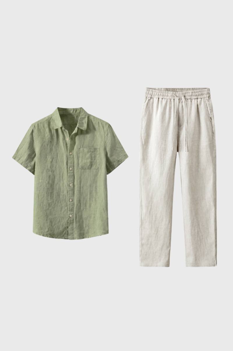Men's Linen Co Ord Set Short Sleeve Resort Outfit