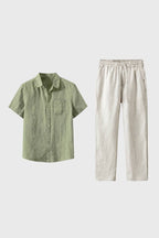 Men's Linen Co Ord Set Short Sleeve Resort Outfit