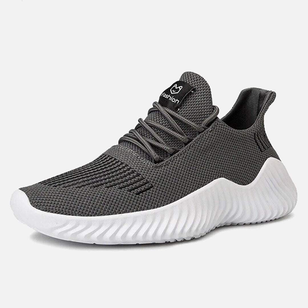 Men's Wave-Tread Knit Runners with Padded Heel Collar - Dark Gray