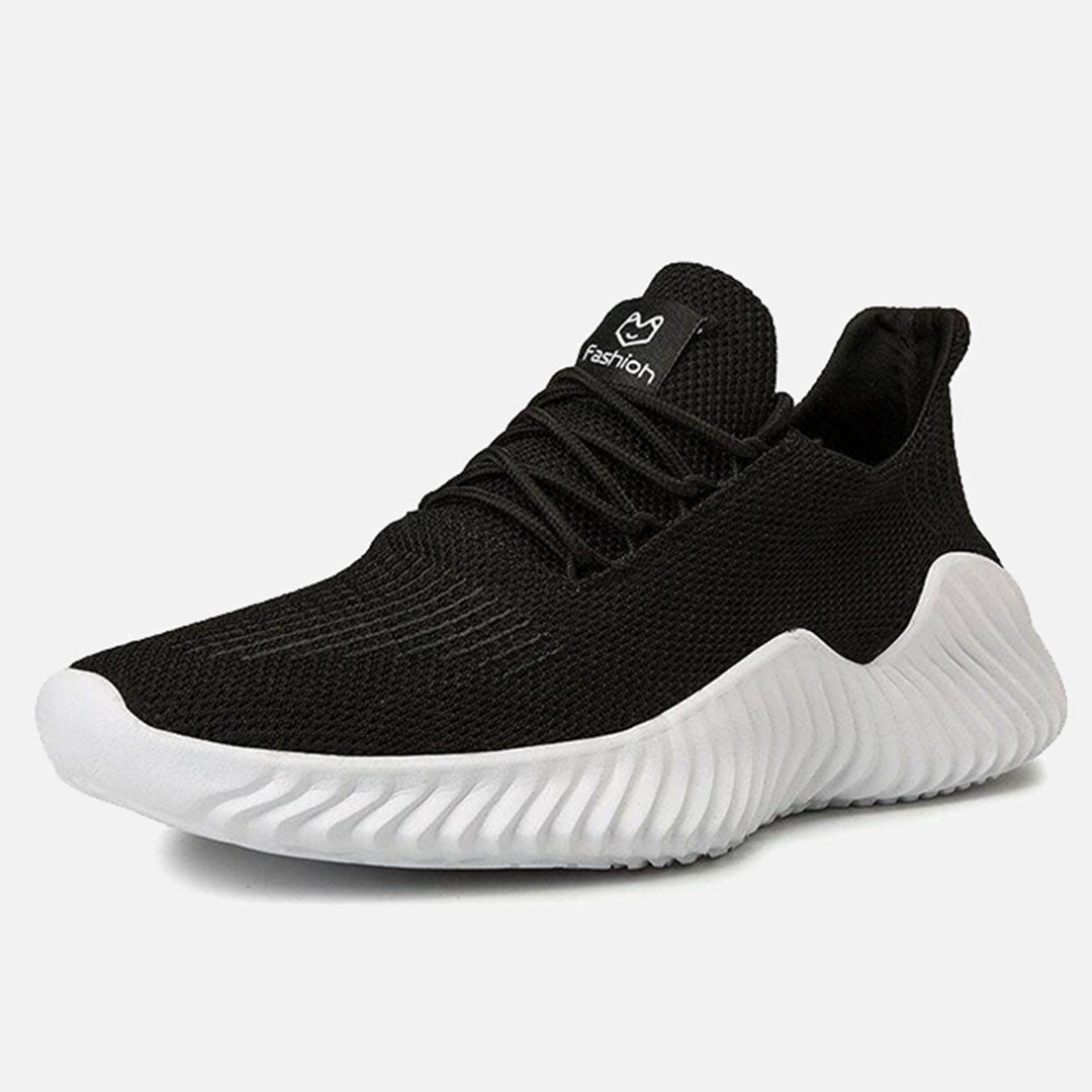 Men's Wave-Tread Knit Runners with Padded Heel Collar - Black
