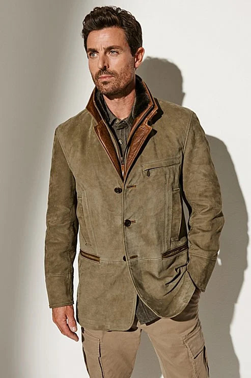 Men's Lined Suede Jacket Tailored Vintage Layer for Autumn