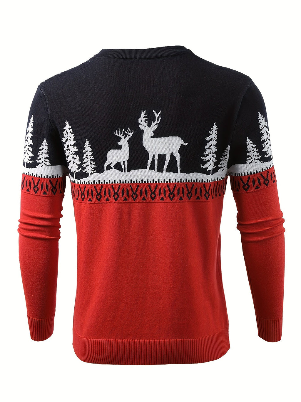Women's Red Holiday Sweater with Reindeer and Pines