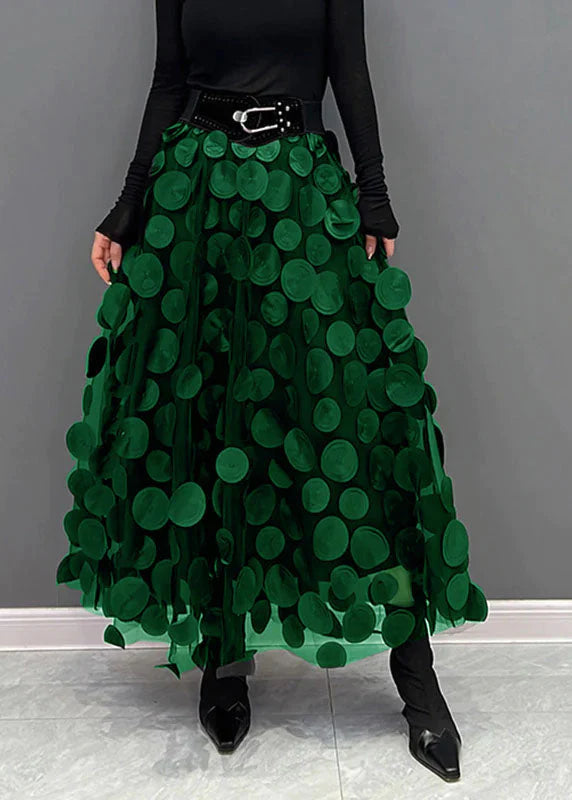 Women's High-Waist Flowing Maxi Skirt in Bold Print – Dark Green