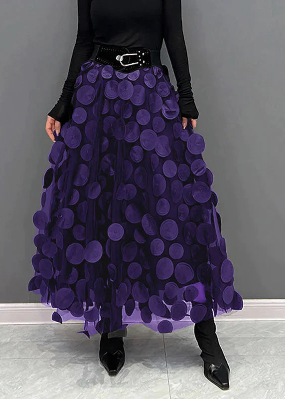 Women's High-Waist Flowing Maxi Skirt in Bold Print – Dark Purple