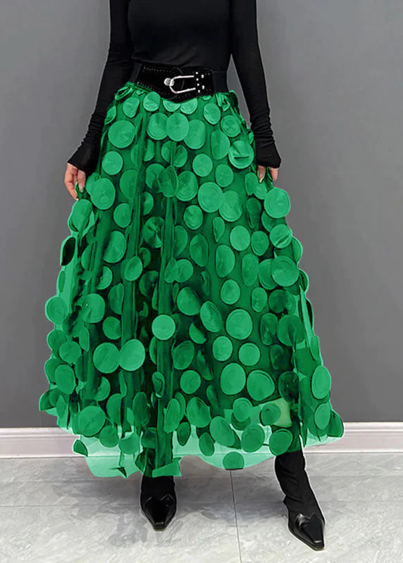 Women's High-Waist Flowing Maxi Skirt in Bold Print – Light Green