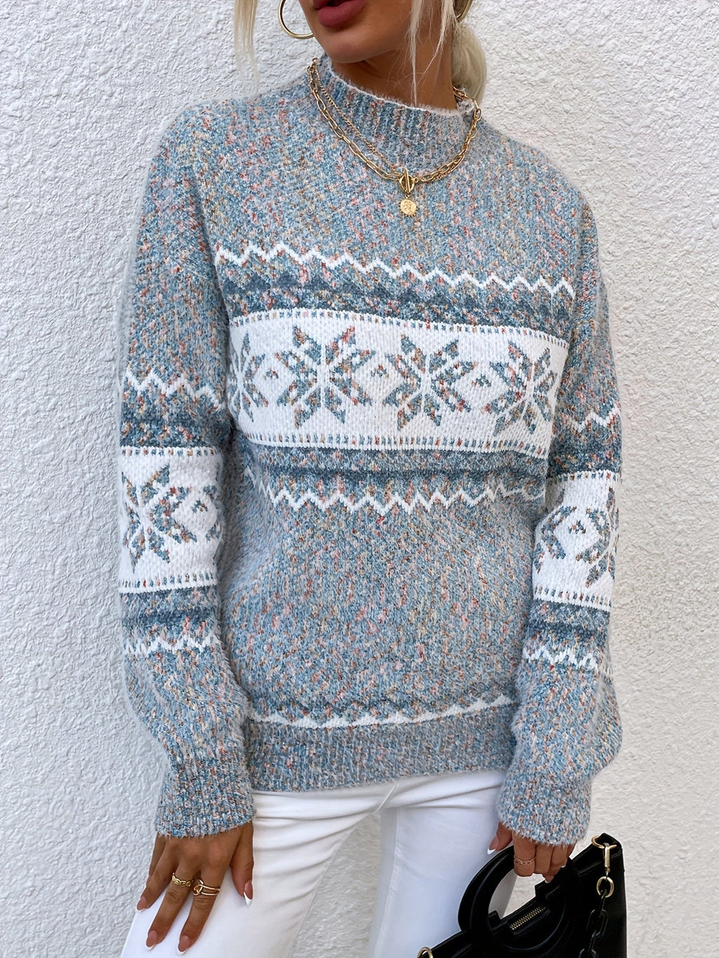 Women's Relaxed Snowflake Motif Winter Sweater