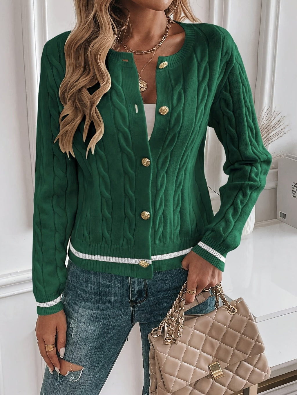 Women's Dressy Knit Cardigan with Gilded Buttons