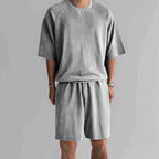 Men's Terry Drawstring Shorts and Relaxed Raglan T Shirt