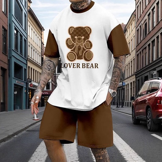 Men's Printed Oversized T Shirt and Relaxed Shorts Set