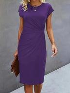 Women's Ruched Waist Bodycon Short Sleeve Midi Dress
