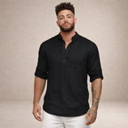 Men's Linen Shirt Open Placket Roll Sleeve Resort Fit