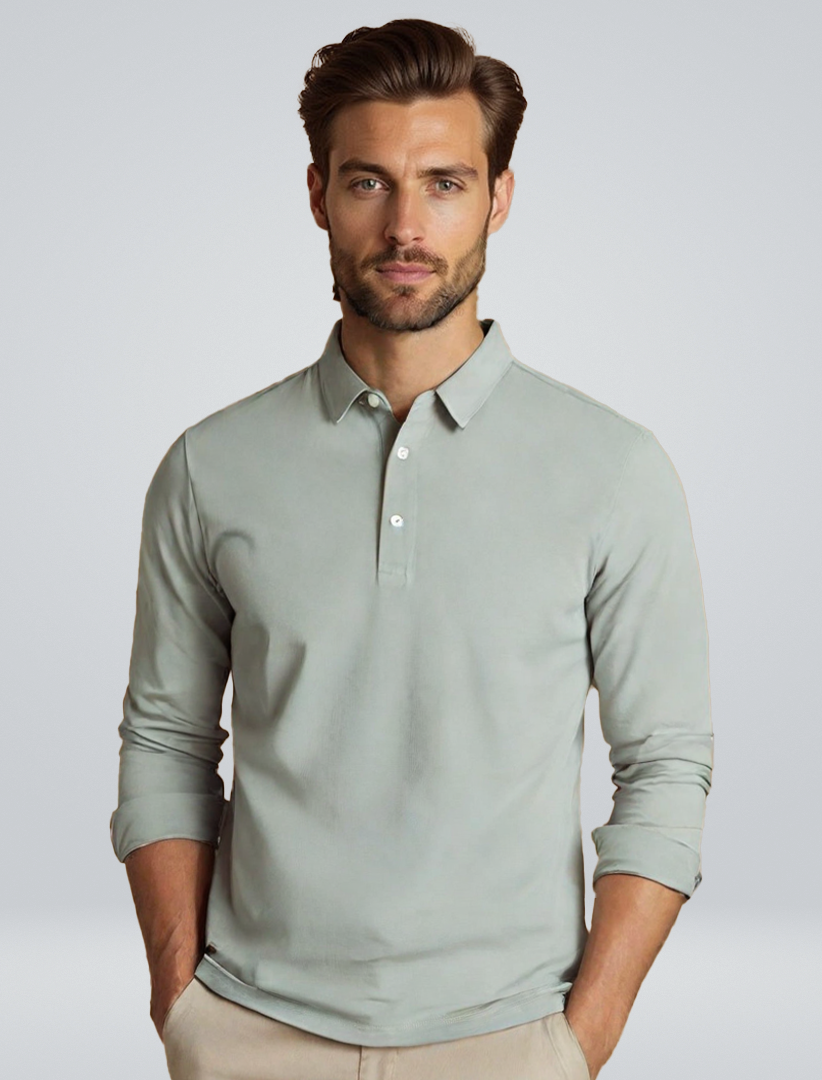 Men's Long Sleeve Polo Shirt Refined Tailored Everyday Essential