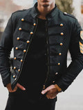 Men's Military Style Stand Collar Jacket with Button Accents