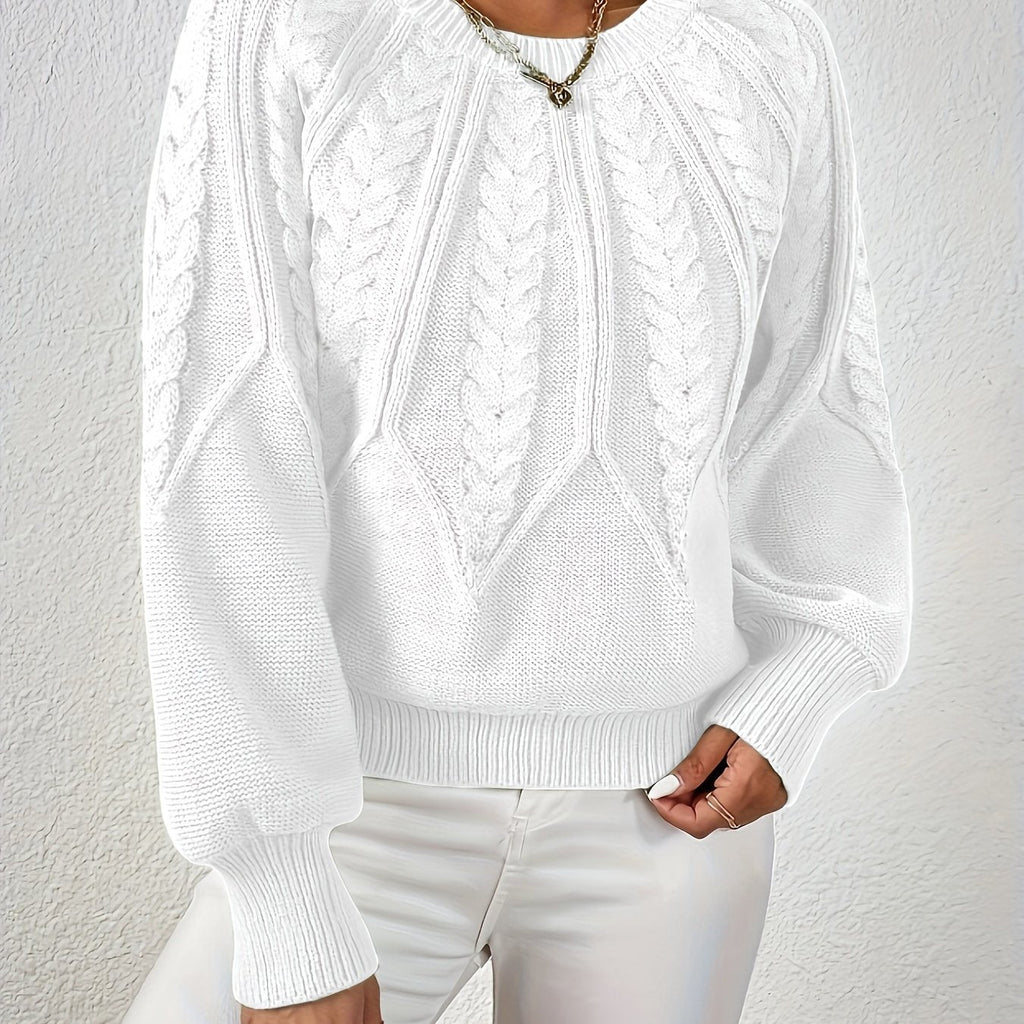 Women's Voluminous Sleeve Sweater with Cable Knit Texture