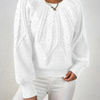 Women's Voluminous Sleeve Sweater with Cable Knit Texture