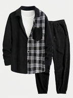 Men's Corduroy Button Shirt with Jogger Trousers Relaxed Autumn