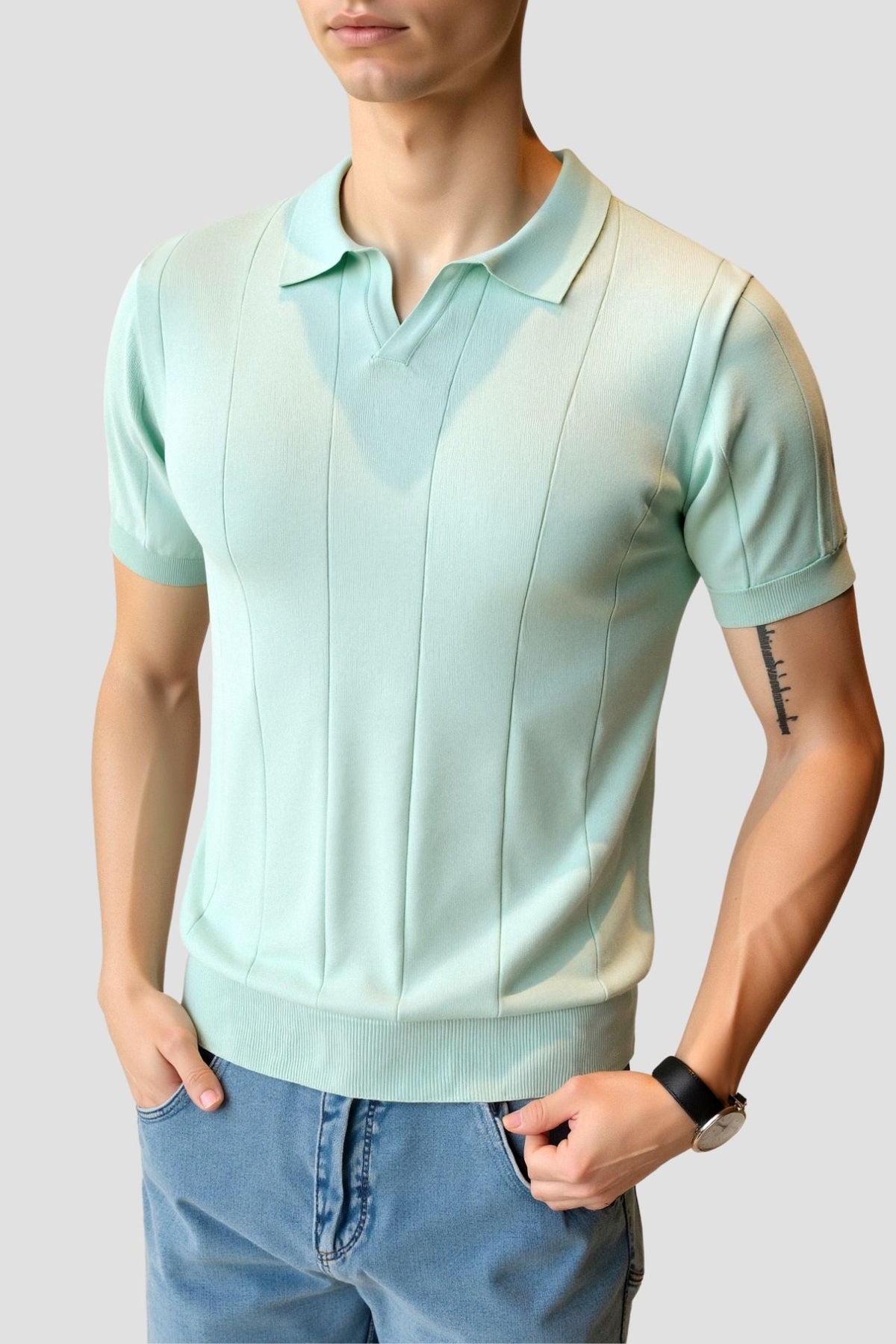 Men's Fine Knit Polo Relaxed Smart Casual Summer Shirt